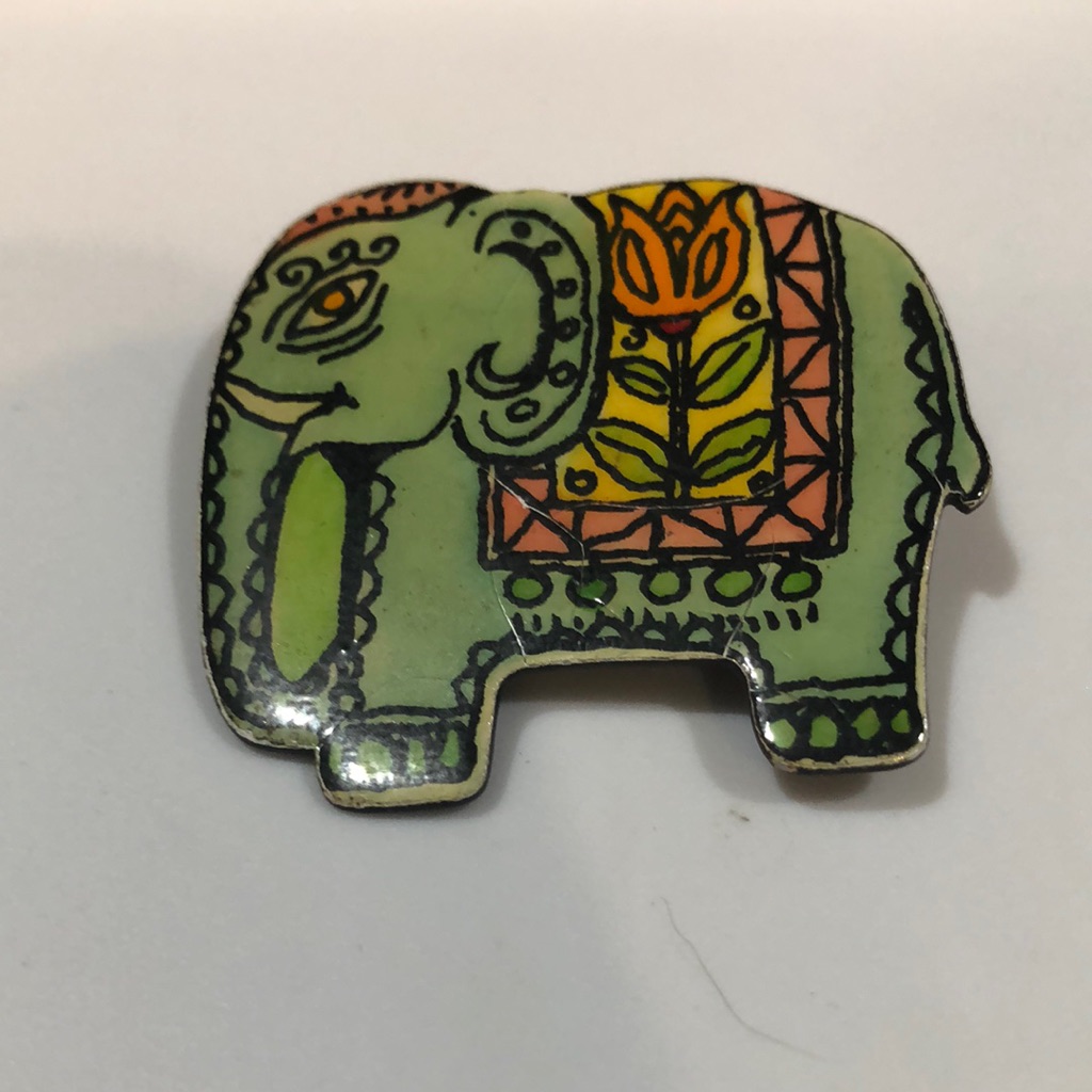 Vintage West Germany Metal Painted Elephant Brooch 15$